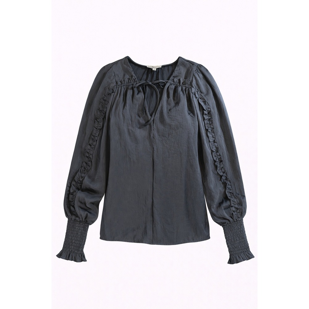 Sam Edelman Black Long Sleeve Ruffle Tie‎ Neck Blouse Women Size S